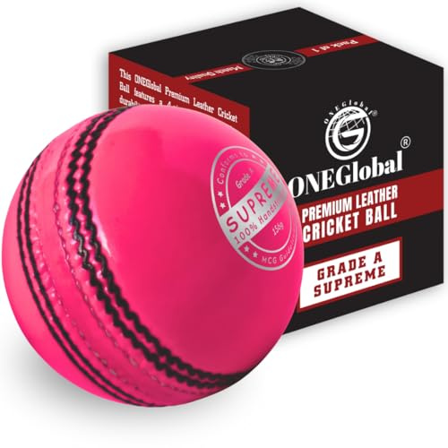 ONEGlobal Supreme - Palla da cricket in vera pelle, cucita a mano, 4 pezzi, 156 g, palline da cricket dure di grado A (1-rosa)