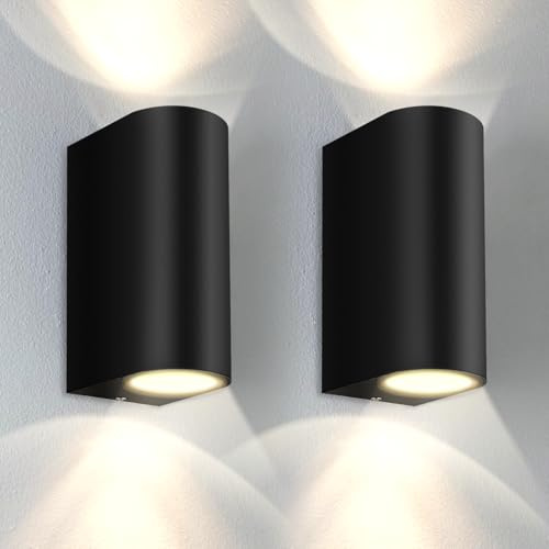 Kerry Outdoor Wall Lights, Mains Powered, Up and Down, Black, 2 Pack | Modern Aluminum Design, IP44 and GU10 Bulb up to 35W, Not Included, for Entrances, Patios, Garages, Gardens