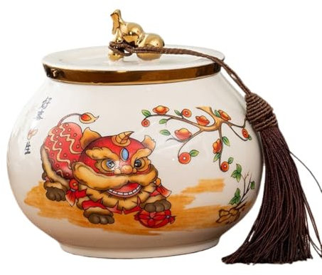 Sealed Tea Caddy Chinese White Porcelain Tea Can, Painted Tea Can, Household Tea Storage Can, Desktop Decoration Ornaments Tea Jar with Lid(B)