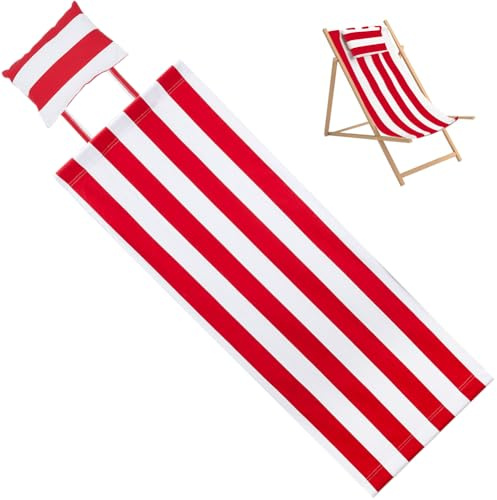 GORGECRAFT Ersättnings strandsele stol tyg med kudde hopfällbar lounge däckstol tyg 113 x 43 cm röda vita ränder slingstolar kanvas för uteplats utomhus solbad trädgård innergård