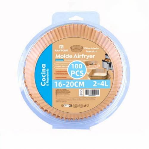 Carta Friggitrice Aria 16R100 Air Fryer Rotondo 100 Unità 16-20 cm Stampi Monouso per Forno BPA Free Accessori per Friggitrice Senza Olio da 2 a 8 litri (16-20 CM-Rotondo-100 unità)