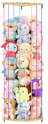Ysislybin Kuscheltier Aufbewahrung, Eck-Organizer für Stofftiere mit Sternmuster längenverstellbar Holz Hängend Plüschtierregal Spielzeugregal für Kinderzimmer, Spielzimmer, Schlafzimmer(Bunt)