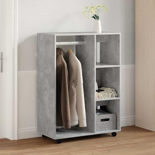 Myheimly Kleiderschrank Betongrau 80x40x110 cm Holzwerkstoff Kleiderständer mit viel Stauraum, Garderobe mit Rollen, Garderobenständer Garderobenschrank, Räuchereiche