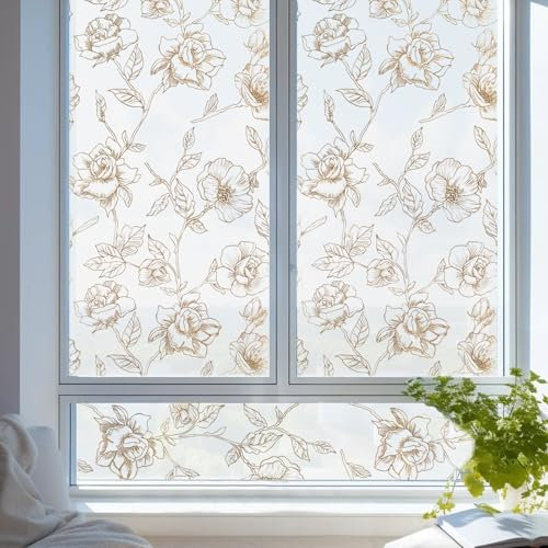 KYSUN Pellicole per Vetri Finestre Floreali, pellicola per Vetri Privacy, Smerigliata finestra, Motivo Floreale Autoadesive Elettrostatica, 40x200cm