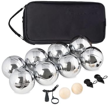 Boule Kugeln Set, Boules Spieleklassiker Den für Garten, 8 Metall, 2 Holz-Kugel, 2 Abstandsmesser, 1 Boules-Kugel Magnetvorrichtung, Luxuriöser Tragetasche Outdoor Spielzeug für die ganze Familie