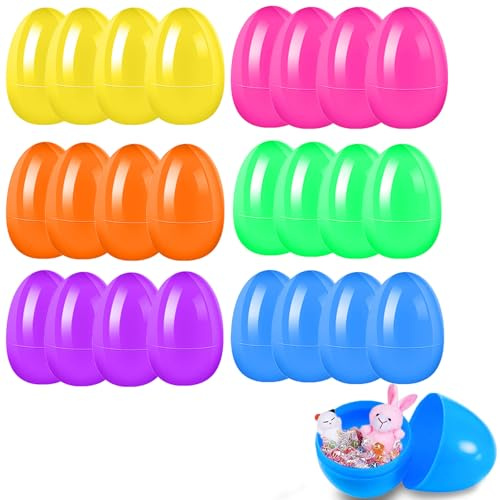 KEELYY påskägg för fyllning, 24 st plastägg för fyllning stora, färgglada påskägg av plast för presenter och överraskningar för barn för pyssel till påsk, 8 x 6 cm