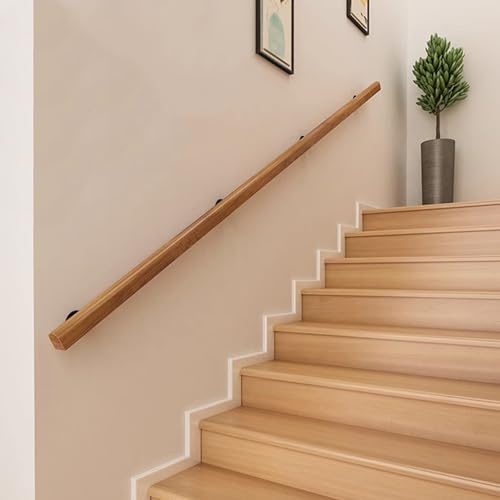 Juego de pasamanos de madera para escalera de 120 cm, barandilla antideslizante con soporte de metal, soporte de seguridad para interiores y exteriores