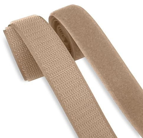 1 Inch x 1 Yd Hook and Loop Tape Beige Sew on Nylon Non-Adhesive Heavy Duty Strips Fabric Roll Strong Grip Fastener Set for Military Form Bags Clothes Shoes Backpacks Home Office School Car DIY