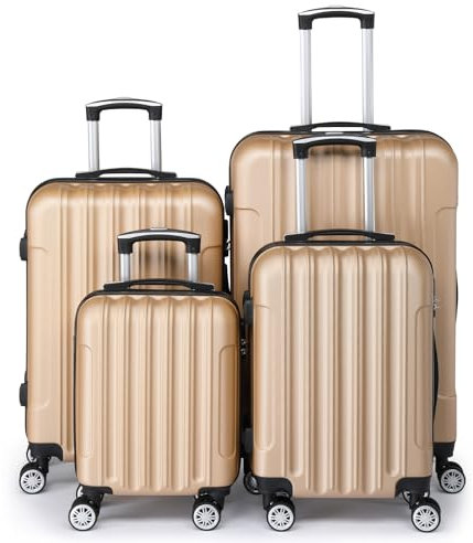 LEADZM Kofferset 4 teilig, Reisekoffer Set, Koffer Set Hartschalen-Trolley aus ABS mit Teleskopgriff, Handgepäck (Champagnergold)