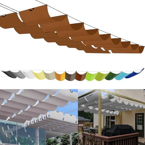 Einziehbares Sonnensegel 1.3x4.5m, nach Maß Pergola Markise Verstellbar Schattenabdeckung 95% UV-Schutz & reißfest Inkl. Montageseilen für Terrasse/Pergola Braun