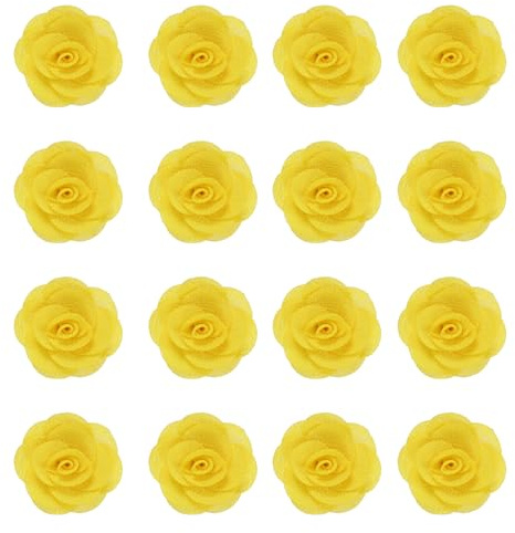 sourcing map 16 Stück Stoffrosen, 5,1 cm Anstecknadel für Herren, Satin-Rosen, künstliche Blumen für DIY, Bastelzubehör, Nähen, Verpacken, Hochzeitsgeschenk, Dekoration, Gelb