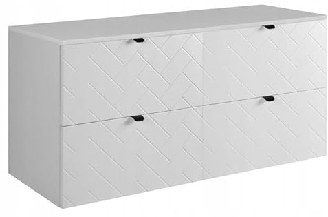 RODAN Waschbeckenunterschrank Hängend Weiß mit 2 Soft-Close Schubladen | Badezimmer Unterschrank Waschbecken mit ABS-Kanten, Waschtischunterschrank, Bad Schrank MDF-Korpus 46 x 121 x 62 cm