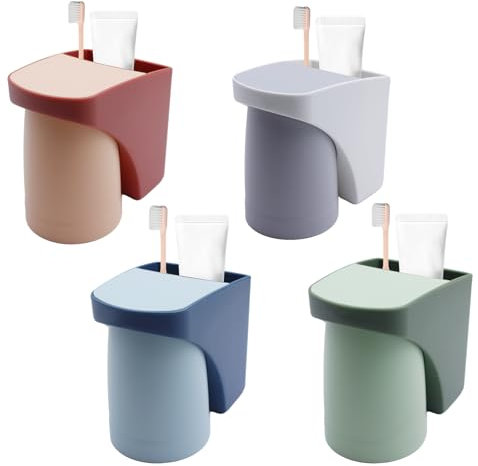 Zahnbürstenbecherhalter Kein Bohren Erforderlich 4 Stück Zahnputzbecher Kinder Zahnbürstenhalter Wand mit Magnetischem Becher Toothbrush Holder für Familie
