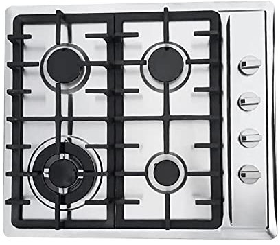 Fornello a gas in acciaio inox, 59 x 51 cm, con fornello a gas da incasso automatico, 4 fiamme, per interni e camper con protezione automatica della fiamma