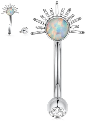 PEAKLINK 16G Vertical Labret Lip Jewelry Small Belly Button Ring Silver Daith Rook Piercing G23 Titanium Eyebrow Ring Internal Threaded Curved Barbell 8mm
