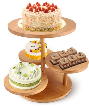 HuuppHip 4 Tier Wooden Cupcake Stand, Tiered Round Wooden Dessert Display Stand, Dessert Cup Cake Stand Holder Tower, Display Cake Donut for Birthday Party Wedding Baby Shower Home Party