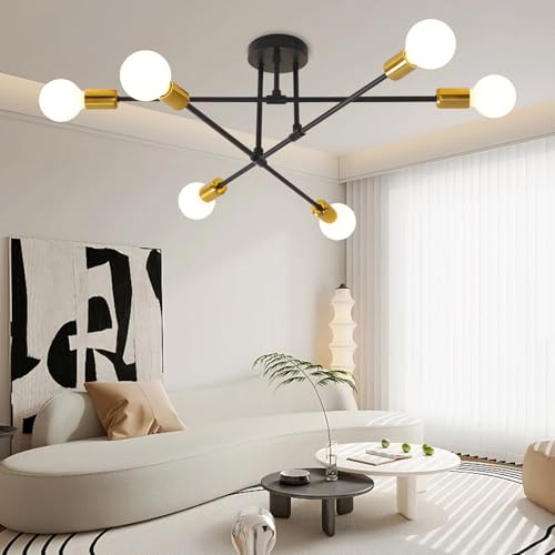Fynokst 60 W 6 luci da soffitto – attacco E27 lampadario retrò Sputnik lampada da soffitto per camera da letto, soggiorno, cucina, lampadine non incluse