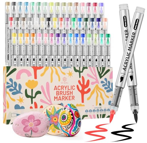 GC QUILL 48 Pennarelli Acrilici Punta Morbida – Pennarelli Acrilici Professionali per Sassi, Legno, Vetro, Tessuto – Colori Acrilici Pennarelli per Artisti, Regali Creativi GC-AM48