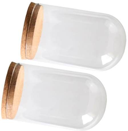Fahoujs Lot de 2 petites cloches en verre avec base en liège, cloches en verre, terrariums, flacons d'exposition pour présentation d'art de fleurs