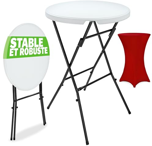 Casaria® Stehtisch mit Husse Rot 72 cm Set Klappbar Bistrotisch Rund 110 cm Hoch Outdoor Klapptisch Wetterfest Garten Partytisch Bartisch Hochzeit