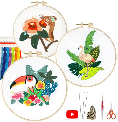 LX LERMX Embroidery Kits for Beginners, Adult Starter Cross Stitch Kit Needlepoint Complete DIY Kit with Unique Patterns, Hoop, Colorful Threads, Tools, Step by Step Instructions & Video Tutorial