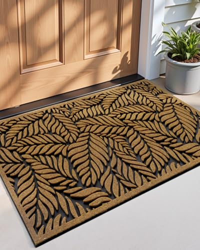 DEXI Front Door Mat Outside Entrance 24x36, Rubber Entry Doormat Heavy Duty Non Slip, Welcome Entryway Mats Dirt Trapping for Exterior Patio Garage, Olive and Mustard Leaves