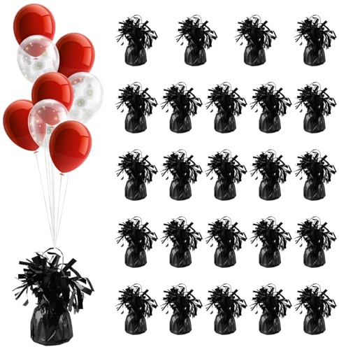 APACALI 24 pesos para globos de helio, peso de globos de helio, conos, 170 g/unidad, lámina plateada, peso de globo macizo, cono de borla metálico para decoración de mesa, color negro