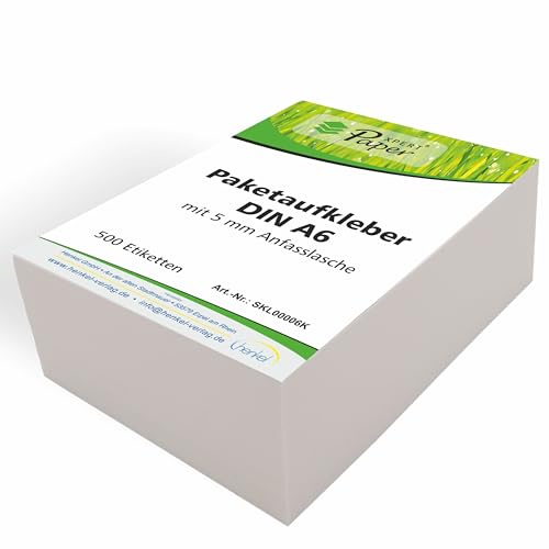 PaperXpert Paketaufkleber/Palettenaufkleber DIN A6 x 500 | inkl. 4,5 mm Anfaßlasche zum leichten Abziehen | Selbstklebend | Für Laser- & Inkjetdrucker - Made in Germany