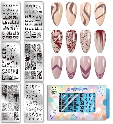 PH PandaHall 6 placas de estampado de uñas de línea francesa, plantillas de arte de uñas de rayas onduladas, placas de imagen de uñas con textura geométrica, sello de uñas para mujer, suministros de