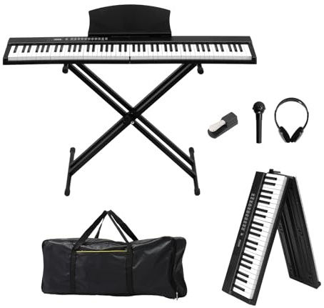 Glarry 88 Key Folding Digital Piano Full Size Semi-Weighted Electric Keyboard – 200 Demos, 1000 Tones/1000 Rhythms, Dual Bluetooth (Audio+MIDI), Complete Set with Sustain Pedal, Headphones & X-Stand