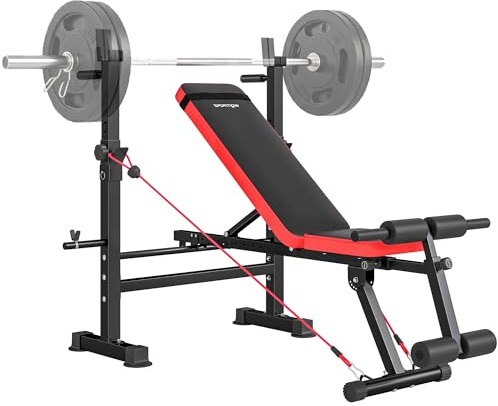 SPORTNOW 420KG Weight Bench with Adjustable Bench Press Rack, Dip Station | Heavy Duty, Flat or Incline Workout Bench, for Home Gym, Full Body Strength Training