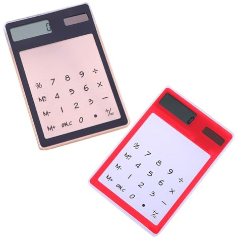 PRETYZOOM Mini Calculatrice Ultra-Mince à Énergie Solaire, Écran Tactile Transparent Noir et Rouge, Calculatrice Comptable Portable pour École, Bureau et Étudiants
