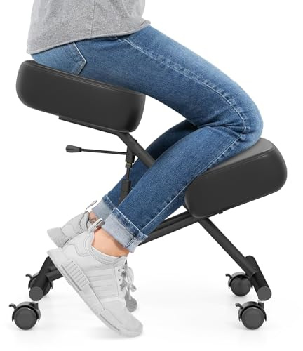 COSTWAY Sedia Ergonomica Inginocchiata con Ruote Bloccabili, Sedia da Ginocchio Regolabile Posturale Struttura in Metallo, Sgabello Ergonomica per Casa e Ufficio, Portata 100 kg (senza Schienale)