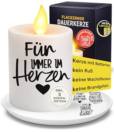 Grablichter LED mit Batterie I Grabkerzen bis zu 6 Monate Leuchtdauer | Wetterfeste Friedhofskerzen mit Flackereffekt I Stilvolle Gedenkkerze für draußen inkl. 3 Sticker zur Gestaltung I Drytogo
