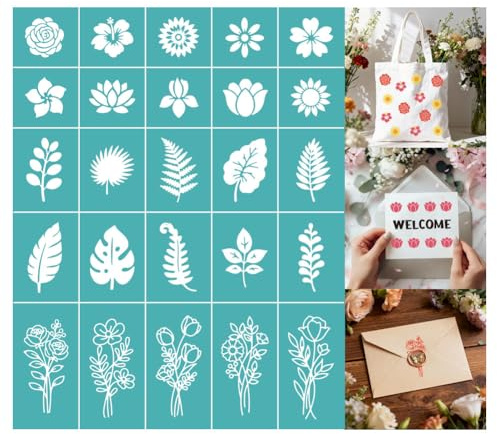 GOMAKERER 2 Blatt Siebdruckschablone Mit Blumen Blattmotiv Selbstklebende Siebdruckschablonen Mit Lotus Sonnenblumen Rosen Monstera Motiven Wiederverwendbare Netzschablone Zum Bemalen von Wänden Holz
