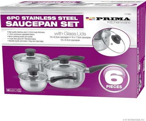 Kitchenware 6 Piece Stainless Steel Saucepan Set, 14/16/18cm Cooking Pots with Lids for Everyday Cooking, Durable Cookware Set