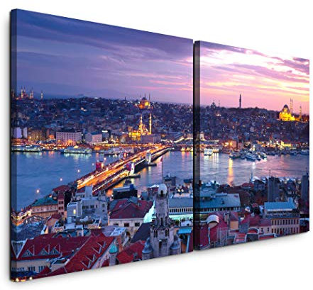 Paul Sinus Art GmbH Istanbul Sonnenuntergang 120x60cm - 2 Wandbilder je 60x60cm Kunstdruck modern Wandbilder XXL Wanddekoration Design Wand Bild