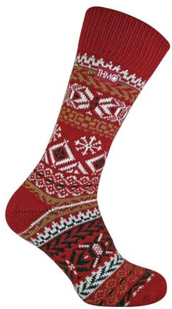 THMO - Varm termo, vintage, norskt mönster, ullstrumpor | ullstrumpor, 37 Fairisle Röd, 39-45 EU