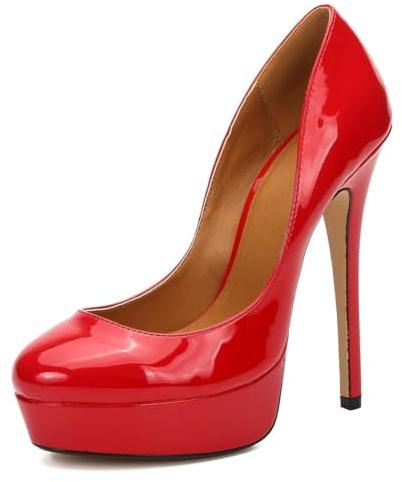 Unisex Men's Women's Platform Pumps, Stiletto High Heels, Closed Toe, Party Dress Shoes Red EU46 - US 12.5 Women/11 Men