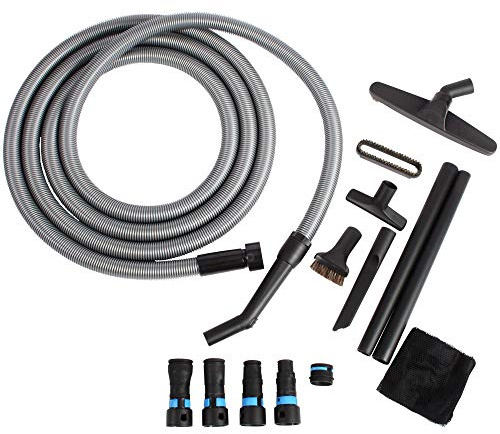 Cen-Tec Systems 95281 20 Ft. Home and Shop Vacuum Hose with Expanded Multi-Brand Power Tool Dust Collection Adapter Set and Full Attachment Kit, Black