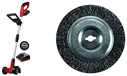 Einhell Akku Fugenreiniger GE-CC 18 Li Set Power X-Change (Lithium Ionen, 18 V, 1200 min-1, Bürstendurchmesser 10 cm, inkl. Stahl- und Nylonbürste) & Original Einhell Ersatzbürste Stahl GC-EG 1410