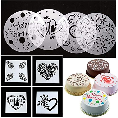 16 Stück Tortenschablone,Dancepandas Kuchenschablonen mit Blumenmotiven Herz,Spray Schablonen,Wiederverwendbar,Verwendet für DIY Zuckerpulver Sieb Gebäck Spray Backwerkzeuge