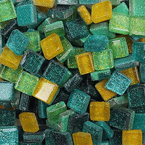 Mosaiksteine zum Basteln, bunte glitzernde Glassteine 1x1cm für Kunst & Deko, 200g(Sommer)