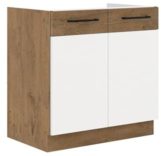 Kuechen-preisbombe Vigo Spülenschrank 80 cm Eiche Lancelot Weiß Hochglanz Küchenzeile Küchenblock