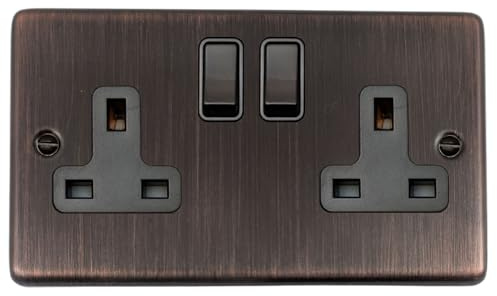 G&H CAC10B Standard Plate Antique Copper 2 Gang Double 13A Switched Plug Socket