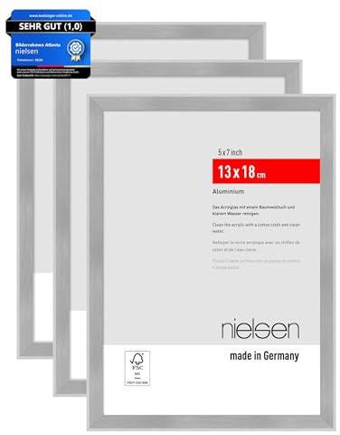 nielsen Aluminium Bilderrahmen Atlanta, 13 x 18 cm 2er Set, Silber | Aluminium Fotorahmen im Hoch- & Querformat zum Auftstellen Silber matt bruchsicheres Kunstglas