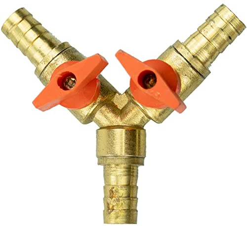 Y Shape 3 Way Hose Connector with Stainless Steel Hose Clips, Ball Valve Fitting 3 Way Shut Off Union Intersection, Split Brass 3/8/10mm Hose Barb Water Oil & Gas to Garden Watering Construction