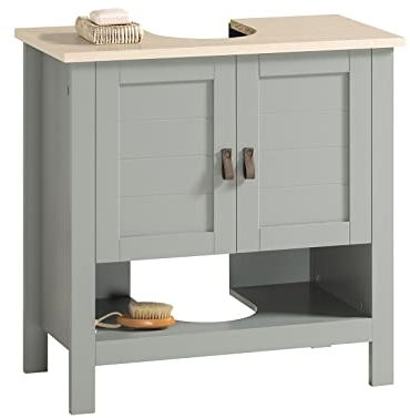 SoBuy Mobile sottolavabo con anta scorrevole Mobile bagno Mobile lavabo Grigio chiaro 60x30x60cm BZR69-II-HG