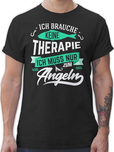 T-Shirt Herren - Angler Geschenke & Zubehör - Ich Brauche Keine Therapie Angeln - 4XL - Schwarz - Geschenk für angelshirts Angel fischen Shirt angelbekleidung Fischerei muss nur Tshirt angelshirt