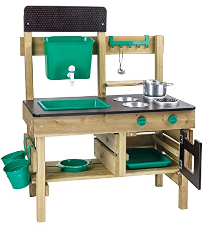 Hape Cuisine Extérieure pour Enfant 3 ans et plus - Lavabo, Évier, Passoire, Four Intégrés en Bois et Bambou Certifiés FSC - Apprendre la Cuisine et le Jardinage - Kit Dinette Bois Enfant Premium